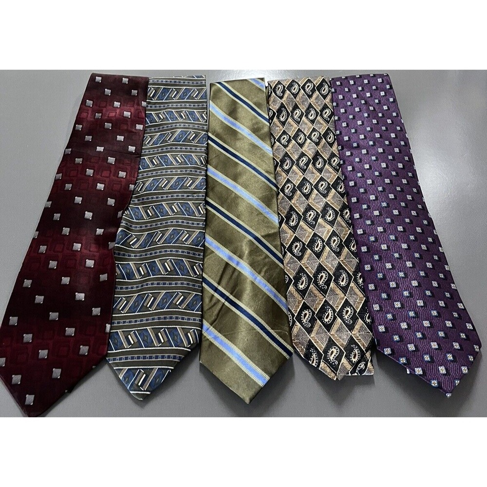 Lot of 5 Silk Men's Neck Ties Classic Business Dress Neckties Assorted Patterns - Picture 2 of 11